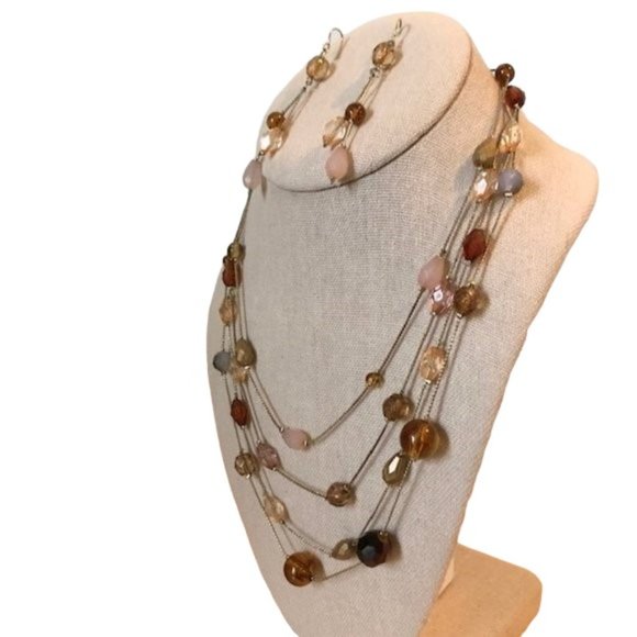 Vintage Four Strand Beaded Necklace and Earrings - Picture 3 of 6